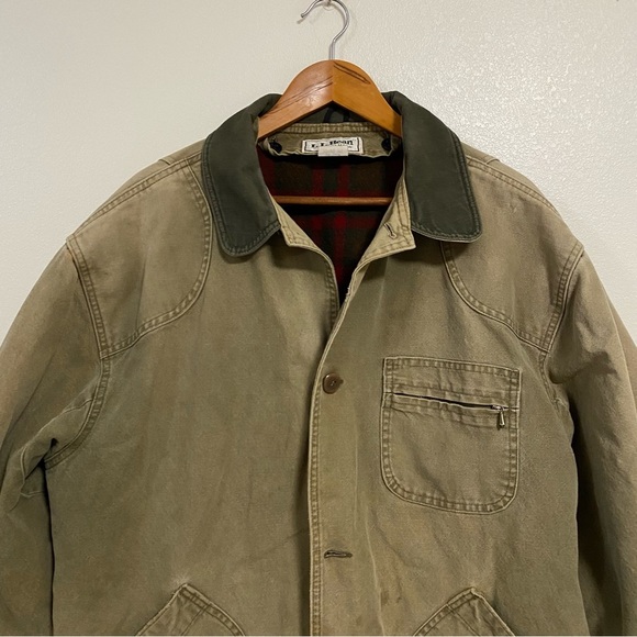 L.L. Bean Jacket Men's XL Tall Distressed Olive Green Barn Chore Coat lined - Picture 3 of 15